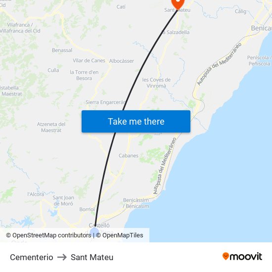 Cementerio to Sant Mateu map