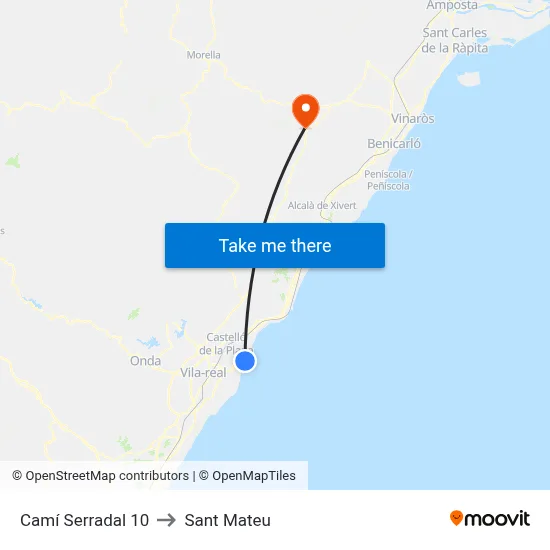 Camí Serradal 10 to Sant Mateu map