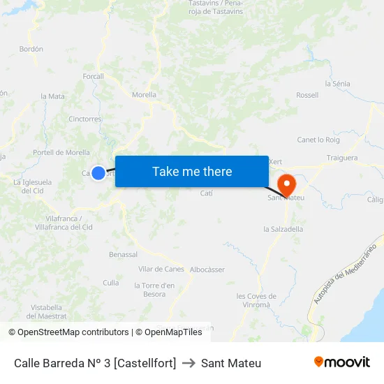 Calle Barreda Nº 3 [Castellfort] to Sant Mateu map
