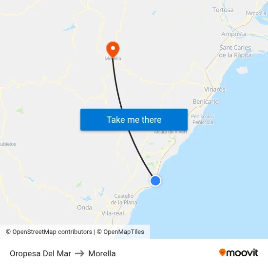 Oropesa Del Mar to Morella map