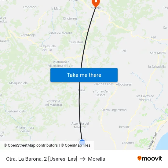 Ctra. La Barona, 2 [Useres, Les] to Morella map
