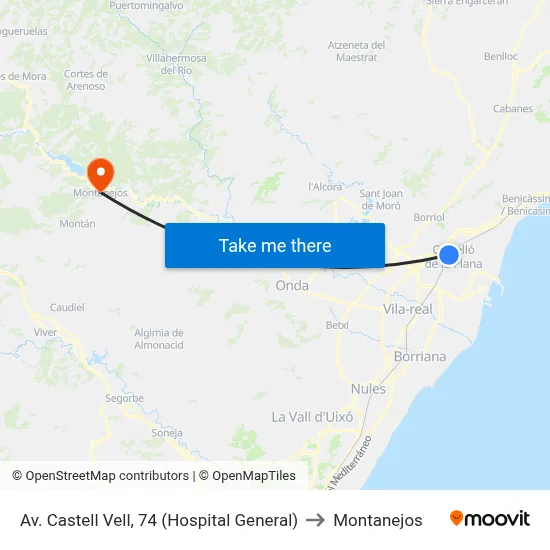 Av. Castell Vell, 74 (Hospital General) to Montanejos map