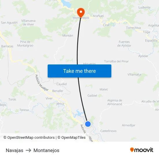 Navajas to Montanejos map