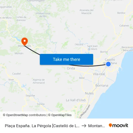 Plaça España. La Pérgola [Castelló de La Plana] to Montanejos map