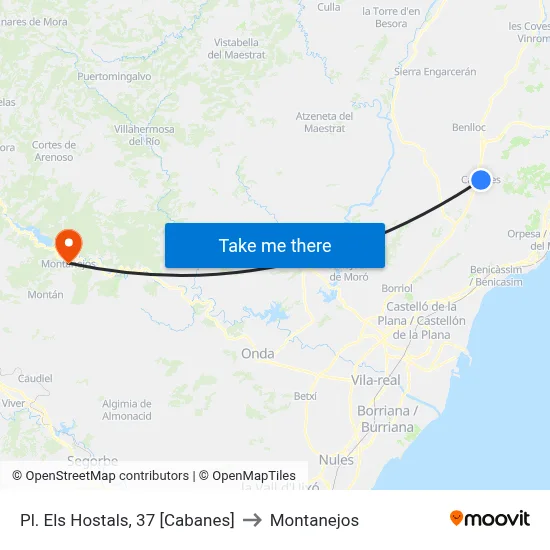 Pl. Els Hostals, 37 [Cabanes] to Montanejos map