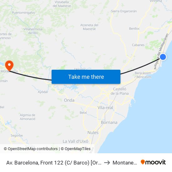 Av. Barcelona, Front 122 (C/ Barco) [Orpesa] to Montanejos map