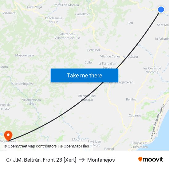 C/ J.M. Beltrán, Front 23 [Xert] to Montanejos map