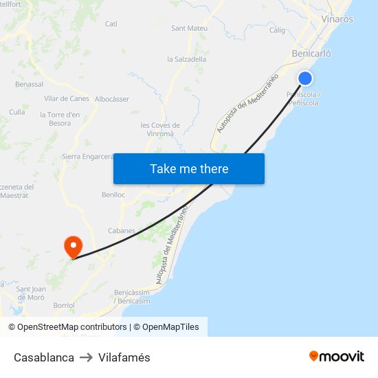 Casablanca to Vilafamés map