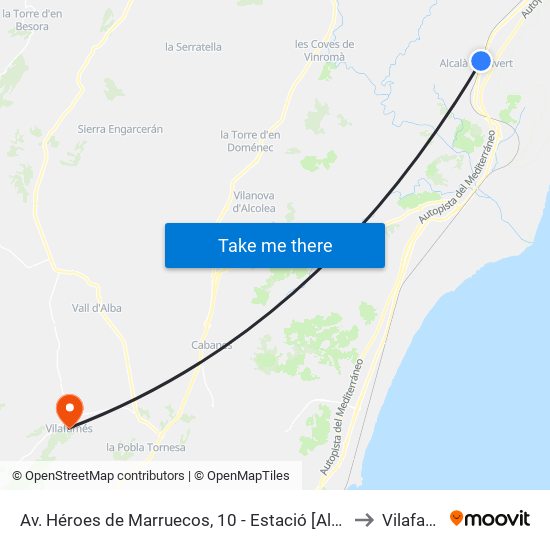 Av. Héroes de Marruecos, 10 - Estació [Alcalà de Xivert] to Vilafamés map