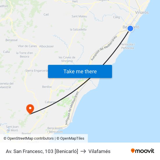 Av. San Francesc, 103 [Benicarló] to Vilafamés map