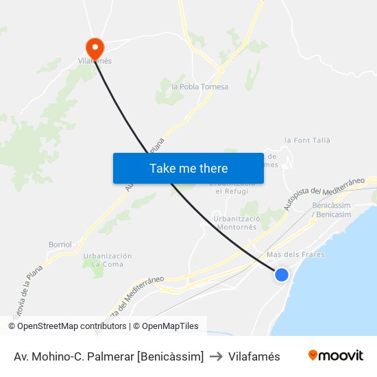 Av. Mohino-C. Palmerar [Benicàssim] to Vilafamés map