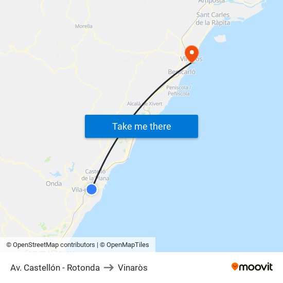 Av. Castellón - Rotonda to Vinaròs map