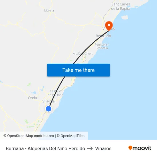 Burriana - Alquerias Del Niño Perdido to Vinaròs map