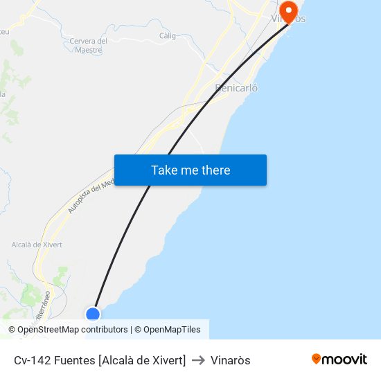Cv-142 Fuentes [Alcalà de Xivert] to Vinaròs map