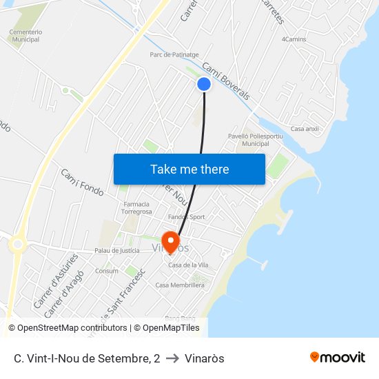 C. Vint-I-Nou de Setembre, 2 to Vinaròs map