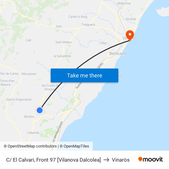 C/ El Calvari, Front 97 [Vilanova Dalcolea] to Vinaròs map