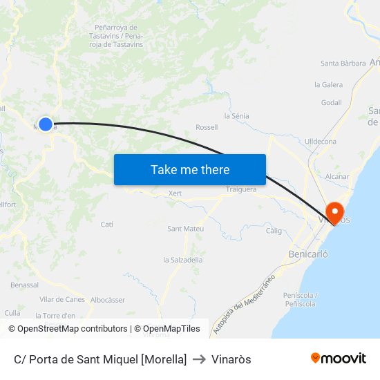 C/ Porta de Sant Miquel [Morella] to Vinaròs map