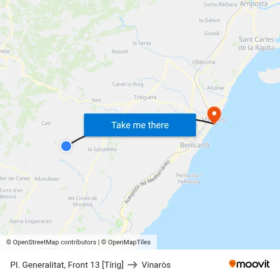 Pl. Generalitat, Front 13 [Tírig] to Vinaròs map