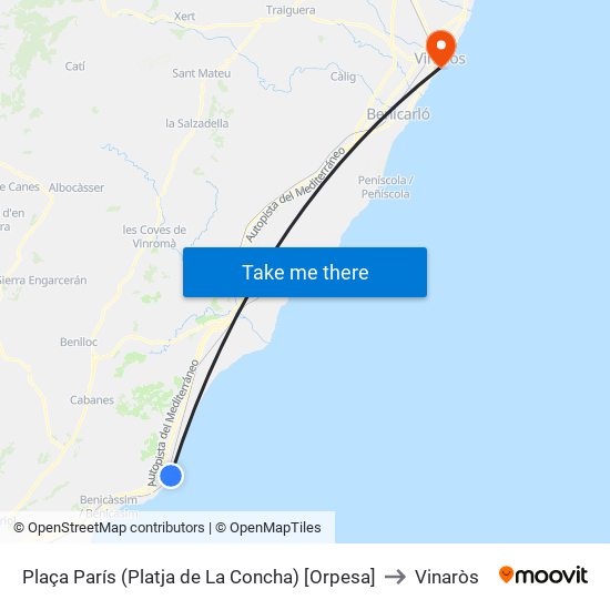 Plaça París (Platja de La Concha) [Orpesa] to Vinaròs map
