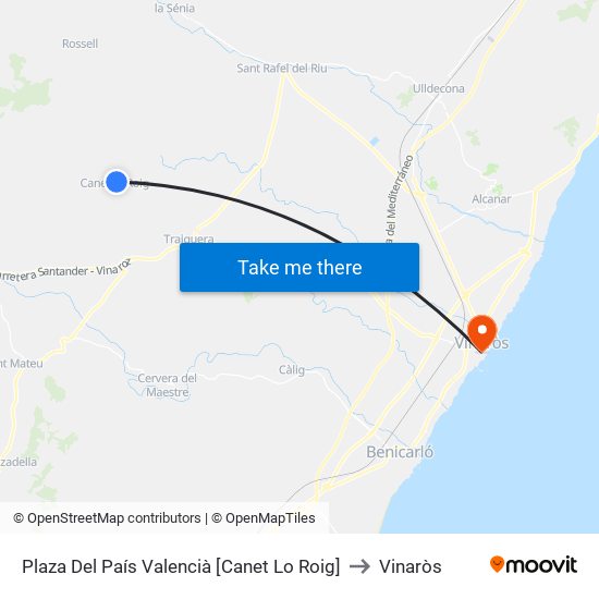 Plaza Del País Valencià [Canet Lo Roig] to Vinaròs map