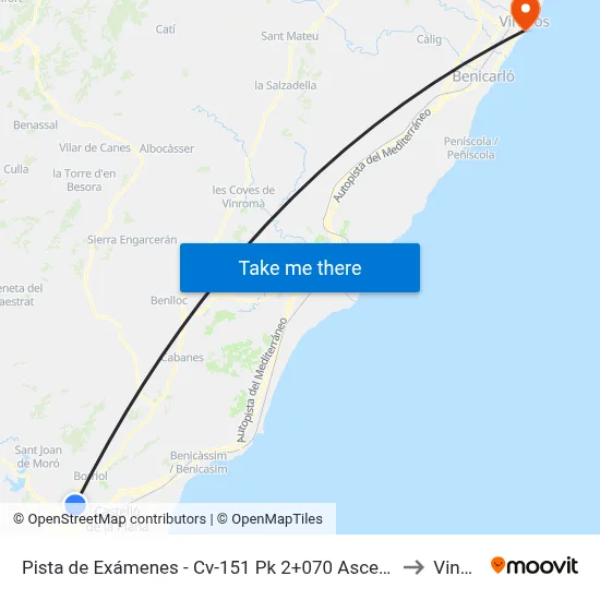 Pista de Exámenes - Cv-151 Pk 2+070 Ascendente [Borriol] to Vinaròs map