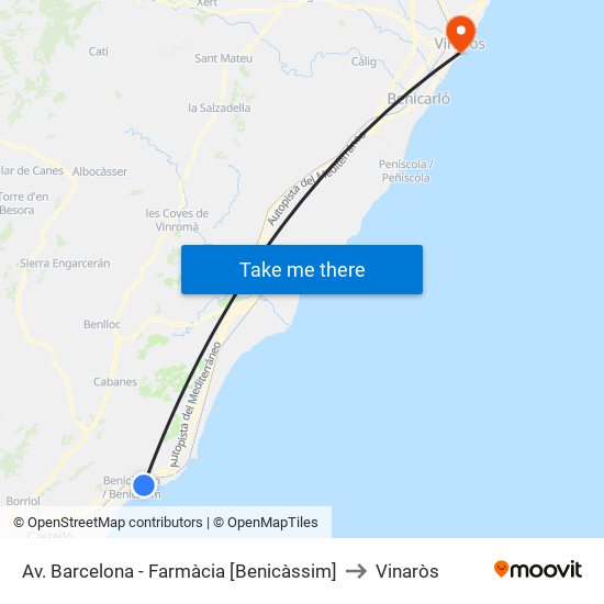 Av. Barcelona - Farmàcia [Benicàssim] to Vinaròs map