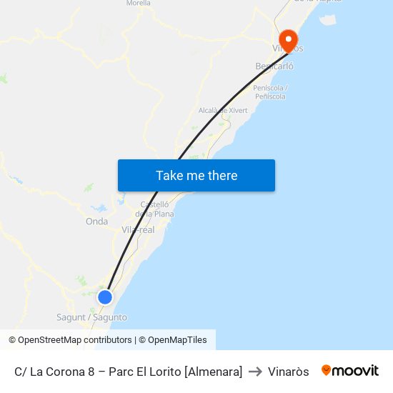 C/ La Corona 8 – Parc El Lorito [Almenara] to Vinaròs map