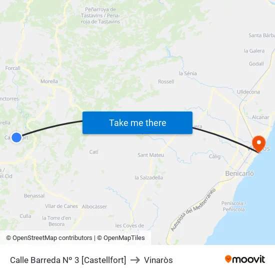Calle Barreda Nº 3 [Castellfort] to Vinaròs map