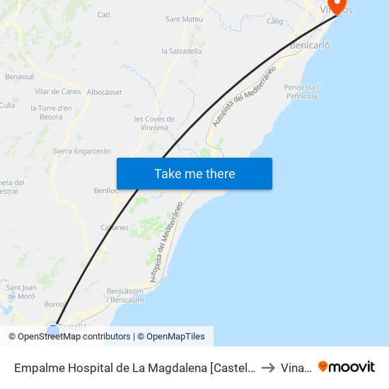 Empalme Hospital de La Magdalena [Castelló de La Plana] to Vinaròs map