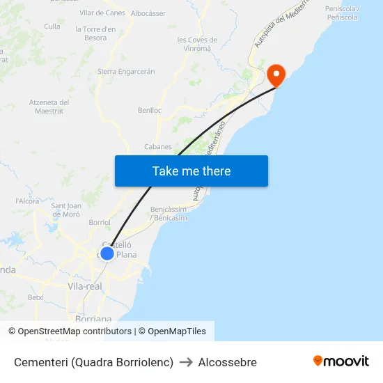 Cementeri (Quadra Borriolenc) to Alcossebre map