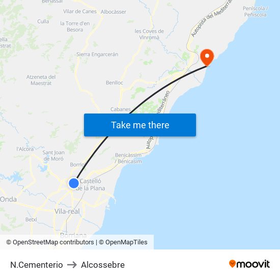 N.Cementerio to Alcossebre map