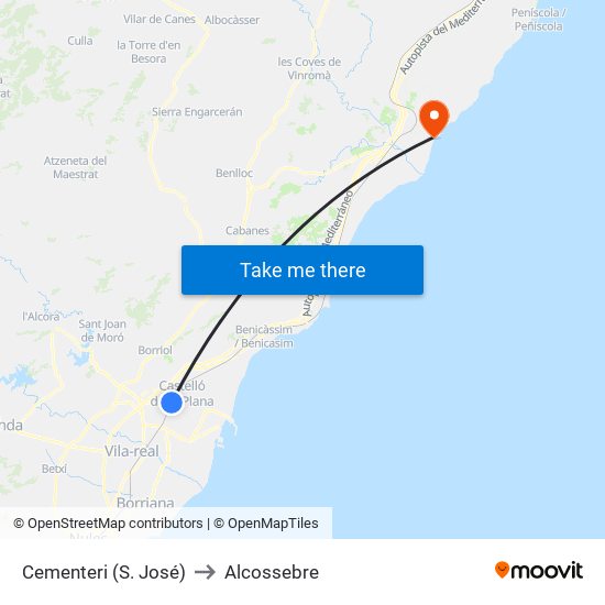 Cementeri (S. José) to Alcossebre map