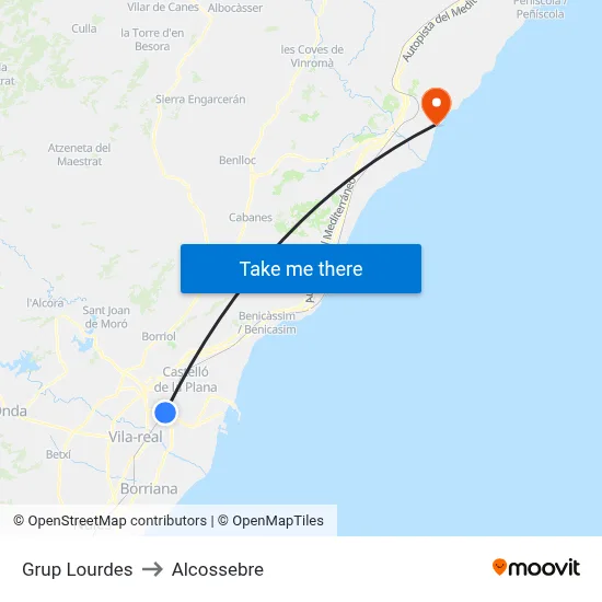 Grup Lourdes to Alcossebre map