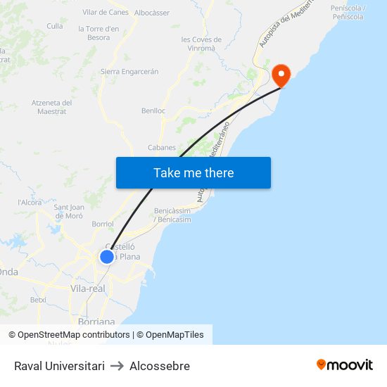 Raval Universitari to Alcossebre map