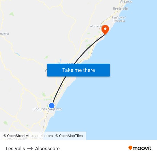 Les Valls to Alcossebre map