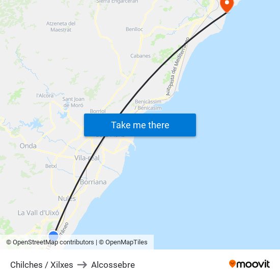 Chilches / Xilxes to Alcossebre map