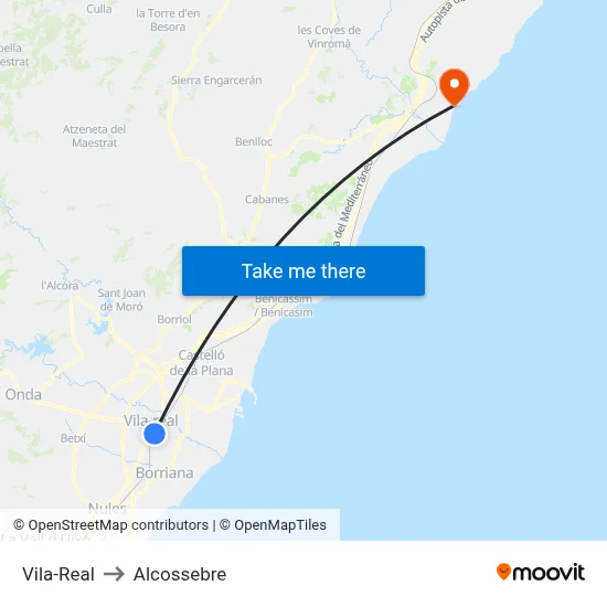 Vila-Real to Alcossebre map
