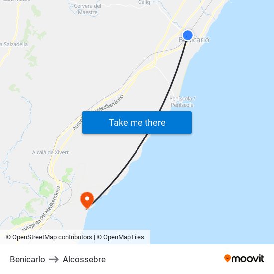 Benicarlo to Alcossebre map