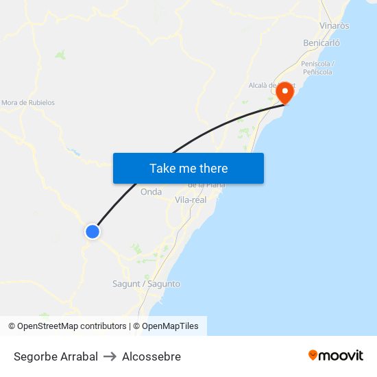 Segorbe Arrabal to Alcossebre map