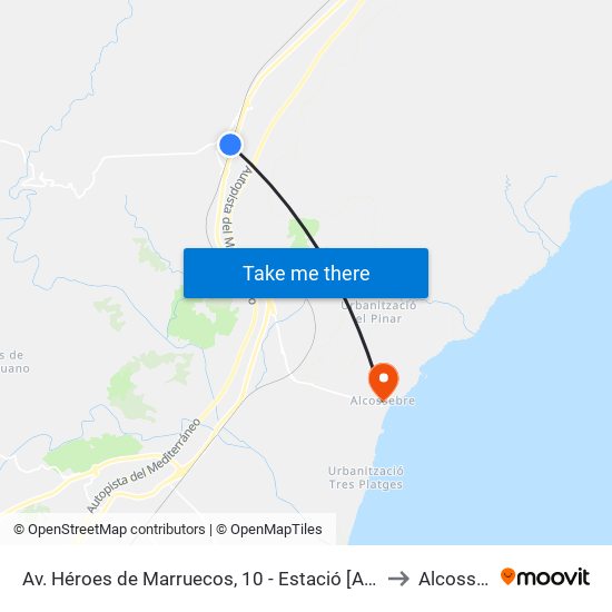 Av. Héroes de Marruecos, 10 - Estació [Alcalà de Xivert] to Alcossebre map