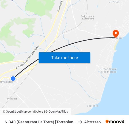 N-340 (Restaurant La Torre) [Torreblanca] to Alcossebre map