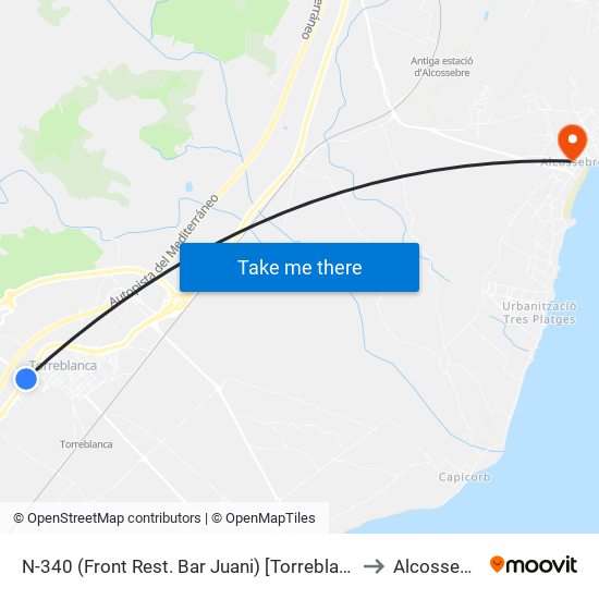 N-340 (Front Rest. Bar Juani) [Torreblanca] to Alcossebre map