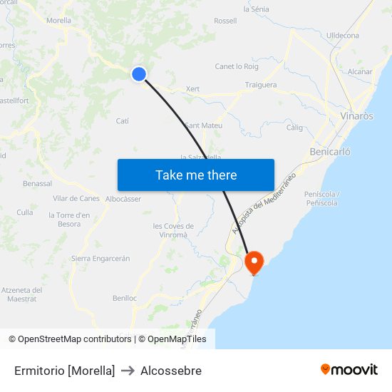 Ermitorio [Morella] to Alcossebre map