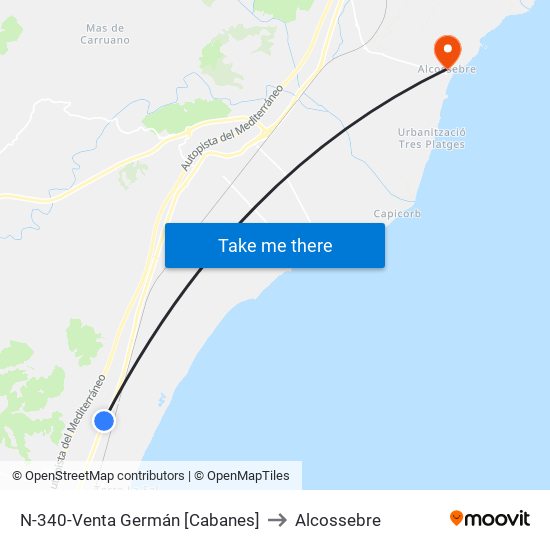 N-340-Venta Germán [Cabanes] to Alcossebre map