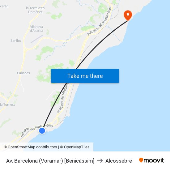 Av. Barcelona (Voramar) [Benicàssim] to Alcossebre map