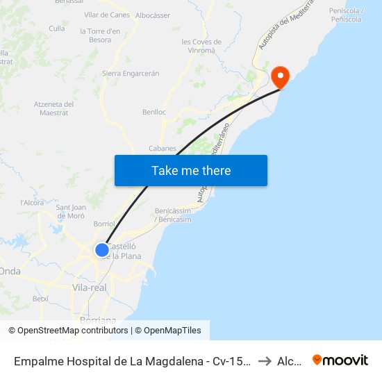 Empalme Hospital de La Magdalena - Cv-151 Pk 0+120 Ascendente [Castelló de La Plana] to Alcossebre map
