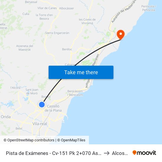 Pista de Exámenes - Cv-151 Pk 2+070 Ascendente [Borriol] to Alcossebre map