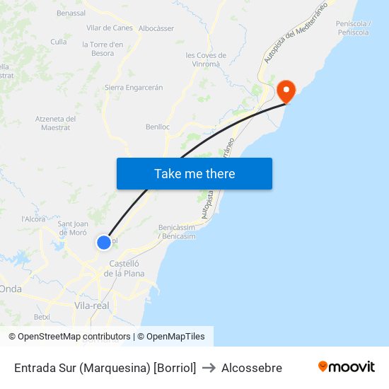 Entrada Sur (Marquesina) [Borriol] to Alcossebre map