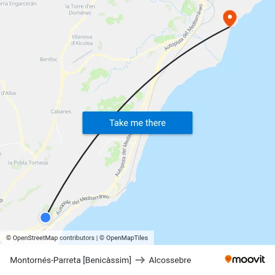 Montornés-Parreta [Benicàssim] to Alcossebre map