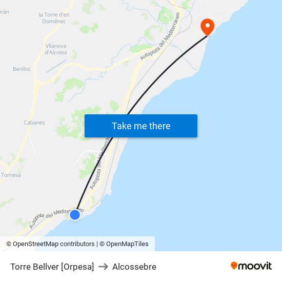 Torre Bellver [Orpesa] to Alcossebre map